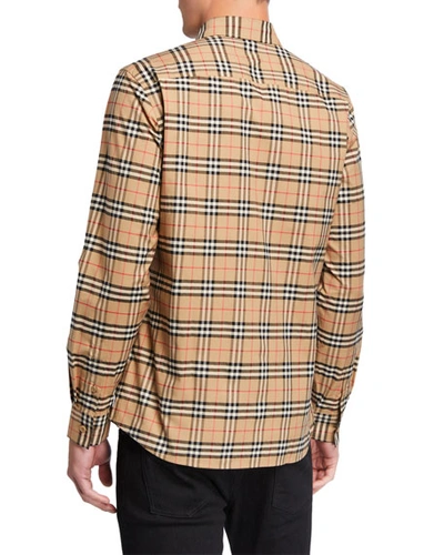 Shop Burberry Men's Simpson Check-pattern Sport Shirt In Beige