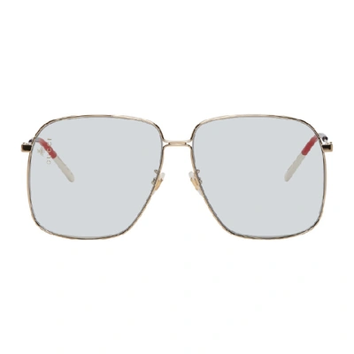 Shop Gucci Gold And Blue Square Sunglasses In 006 Gold