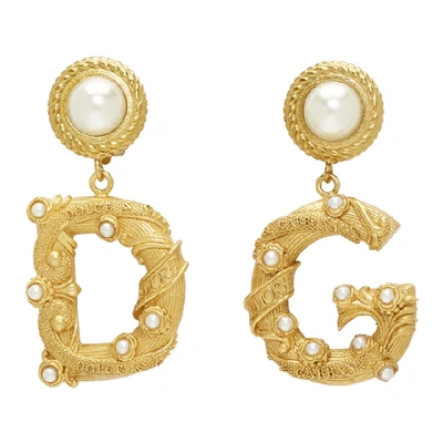 Shop Dolce & Gabbana Dolce And Gabbana Gold Dg Pearl Earrings In Zoo00 Gold