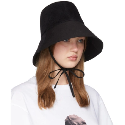 Shop Valentino Black Felt Chin Tie Bucket Hat