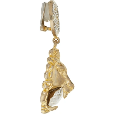 Shop Gucci Gold Crystal Lion Earrings In 8062 Clear
