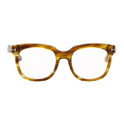 Shop Tom Ford Brown Blue Block Thick Square Glasses In 045 Ltbrown
