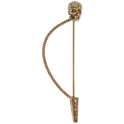 Shop Alexander Mcqueen Gold Skull Pin Brooch In 7344 0448