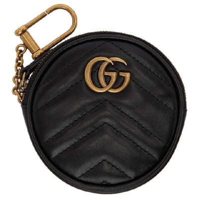 Shop Gucci Black Round Gg Marmont Coin Pouch In 1000 Black