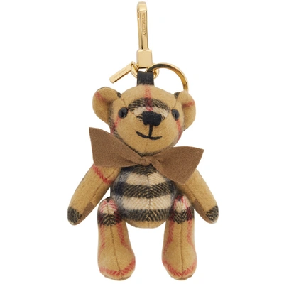 Shop Burberry Beige Cashmere Vintage Check Thomas Bear Keychain