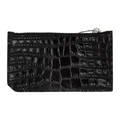 Shop Saint Laurent Black Croc Fragment Zipped Card Holder