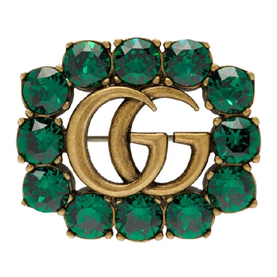 Shop Gucci Gold & Green Marmont Gem Brooch