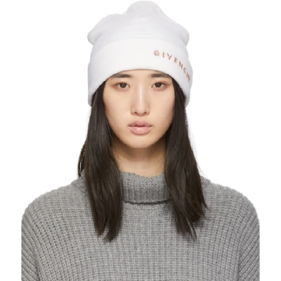 Shop Givenchy Off-white Embroidered Logo Beanie In 274 Ivory/r