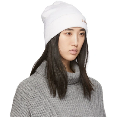 Shop Givenchy Off-white Embroidered Logo Beanie In 274 Ivory/r