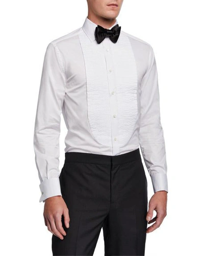 Shop Brunello Cucinelli Men's Pleated-bib Tuxedo Shirt In White