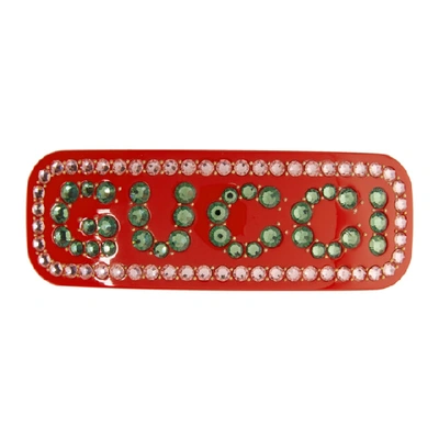 Shop Gucci Red Large Crystal Barrette In 8525 Red