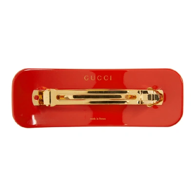 Shop Gucci Red Large Crystal Barrette In 8525 Red