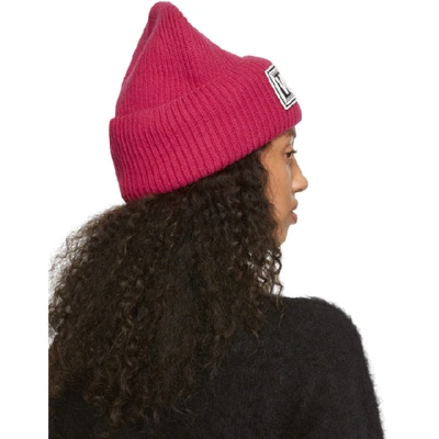 Shop Versace Pink Wool Logo Beanie In I1230 Fuxia