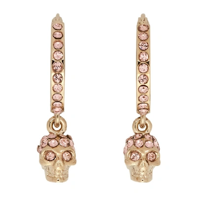 Shop Alexander Mcqueen Gold And Pink Mini Skull Hoop Earrings In 7285 0953
