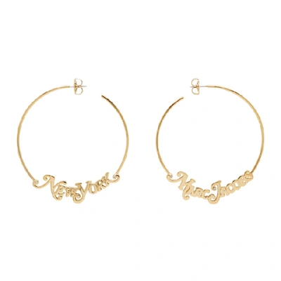 Shop Marc Jacobs Gold New York Magazine Edition The Logo Hoop Earrings In 710 Gold