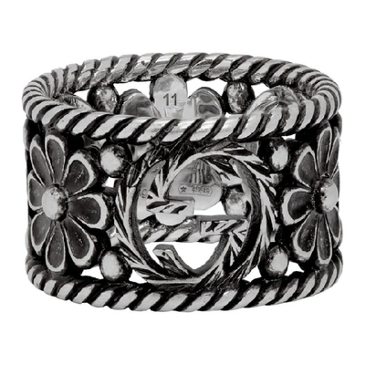 Shop Gucci Silver Large Interlocking G Flower Ring