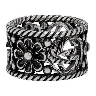 Shop Gucci Silver Large Interlocking G Flower Ring