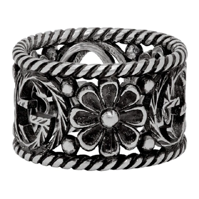 Shop Gucci Silver Large Interlocking G Flower Ring
