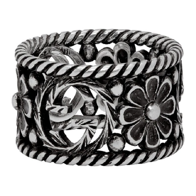 Shop Gucci Silver Large Interlocking G Flower Ring