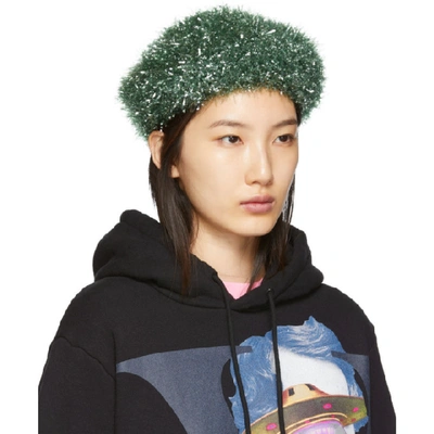 Shop Undercover Green Sparkle Beret In Moss Green