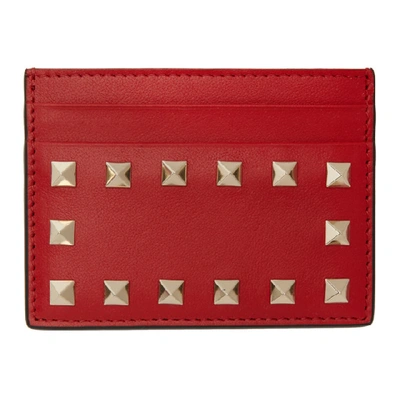 Shop Valentino Red  Garavani Rockstud Card Holder In Ju5 Rouge P