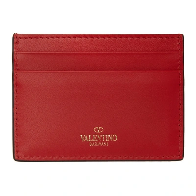 Shop Valentino Red  Garavani Rockstud Card Holder In Ju5 Rouge P