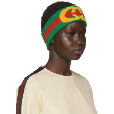 Shop Gucci Green And Red Stripe Gg Head Band In 6567 Flame