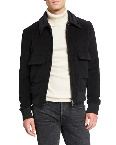 Shop Fendi Men's Ff Shearling-collar Jacket In Black