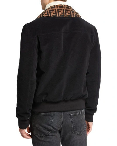 Shop Fendi Men's Ff Shearling-collar Jacket In Black