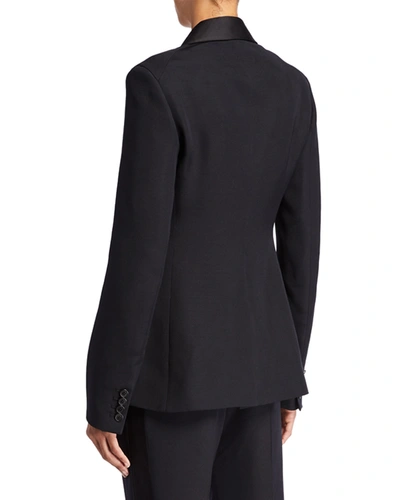 Shop The Row Zori Wool-silk Double-breasted Blazer Jacket In Black