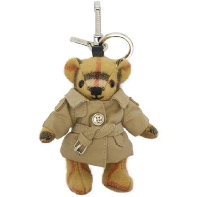 Shop Burberry Beige Vintage Check Thomas Trench Keychain In Antique Yel