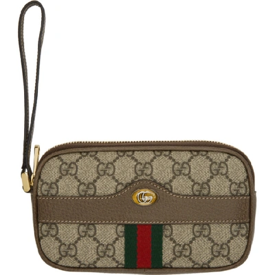 Shop Gucci Brown Gg Supreme Ophidia Pouch In 8745 Brown
