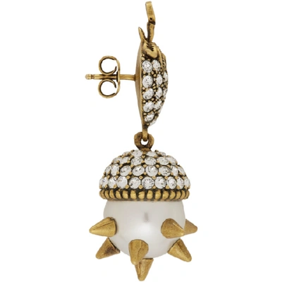 Shop Gucci Gold Studded Pearl Strawberry Earrings In 8516 Pearl
