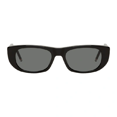 Shop Thom Browne Black Oval Sunglasses In Black/drkgr