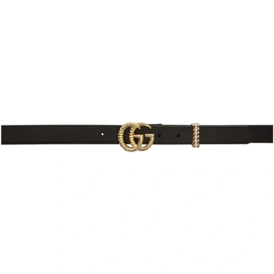 Shop Gucci Black Leather Small Torchon Gg Belt