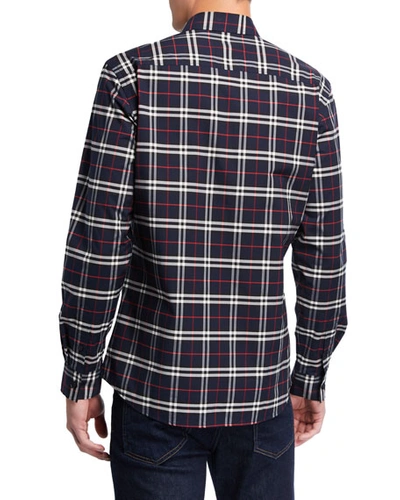 Shop Burberry Men's Simpson Check-pattern Sport Shirt In Navy