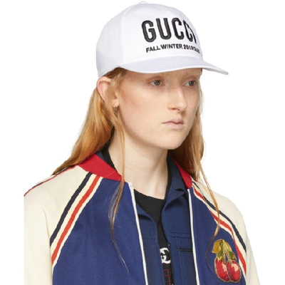 Shop Gucci White Logo Embroidery Baseball Cap In 9060 Wht/bk