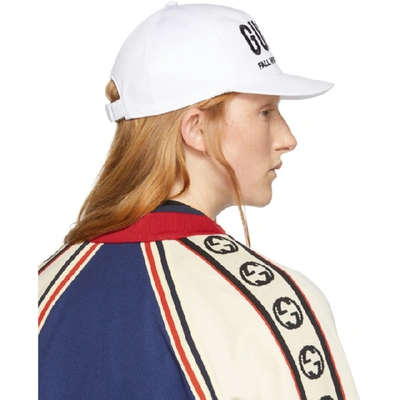Shop Gucci White Logo Embroidery Baseball Cap In 9060 Wht/bk
