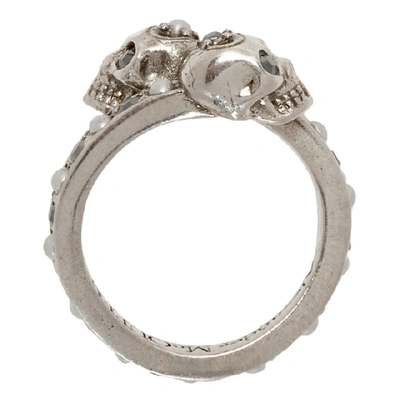 Shop Alexander Mcqueen Silver Twin Skull Ring In 1328 0446