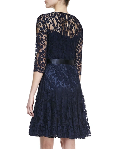 Rickie Freeman For Teri Jon 3/4-sleeve Lace Overlay Cocktail Dress In Black