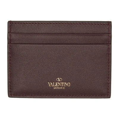 Shop Valentino Burgundy  Garavani Rockstud Card Holder
