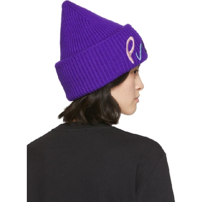 Shop Emilio Pucci Purple Logo Embroidered Ribbed Beanie In 152 Purple