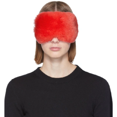 Shop Yves Salomon Red Rex Rabbit Fur Eye Mask In A5114 Parad