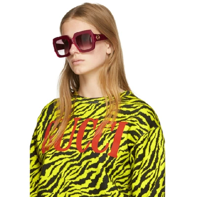 Shop Gucci Red Oversized Pop Web Square Sunglasses In 005 Red