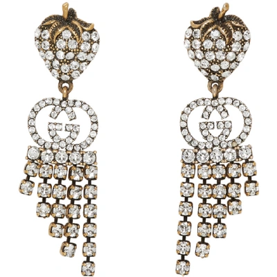 Shop Gucci Gold Strawberry Crystal Earrings In 8062 Crysta