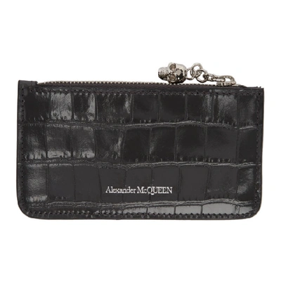 Shop Alexander Mcqueen Grey Zipped Card Holder In Dark Grey