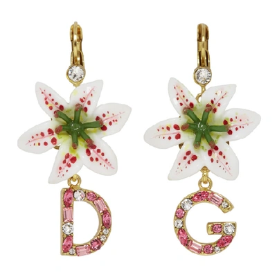 Shop Dolce & Gabbana White Crystal Lily Logo Earrings