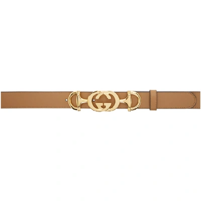 Shop Gucci Taupe Horsebit Logo Belt In 2837 Taupe