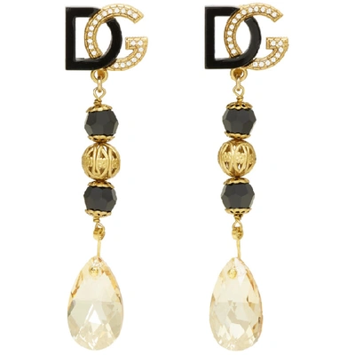 Shop Dolce & Gabbana Dolce And Gabbana Black And Gold Drop Earrings In N0011 Blk/g