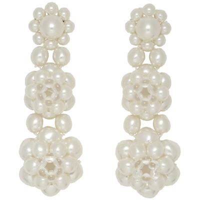 Shop Simone Rocha White Three Tier Earrings In Pearl